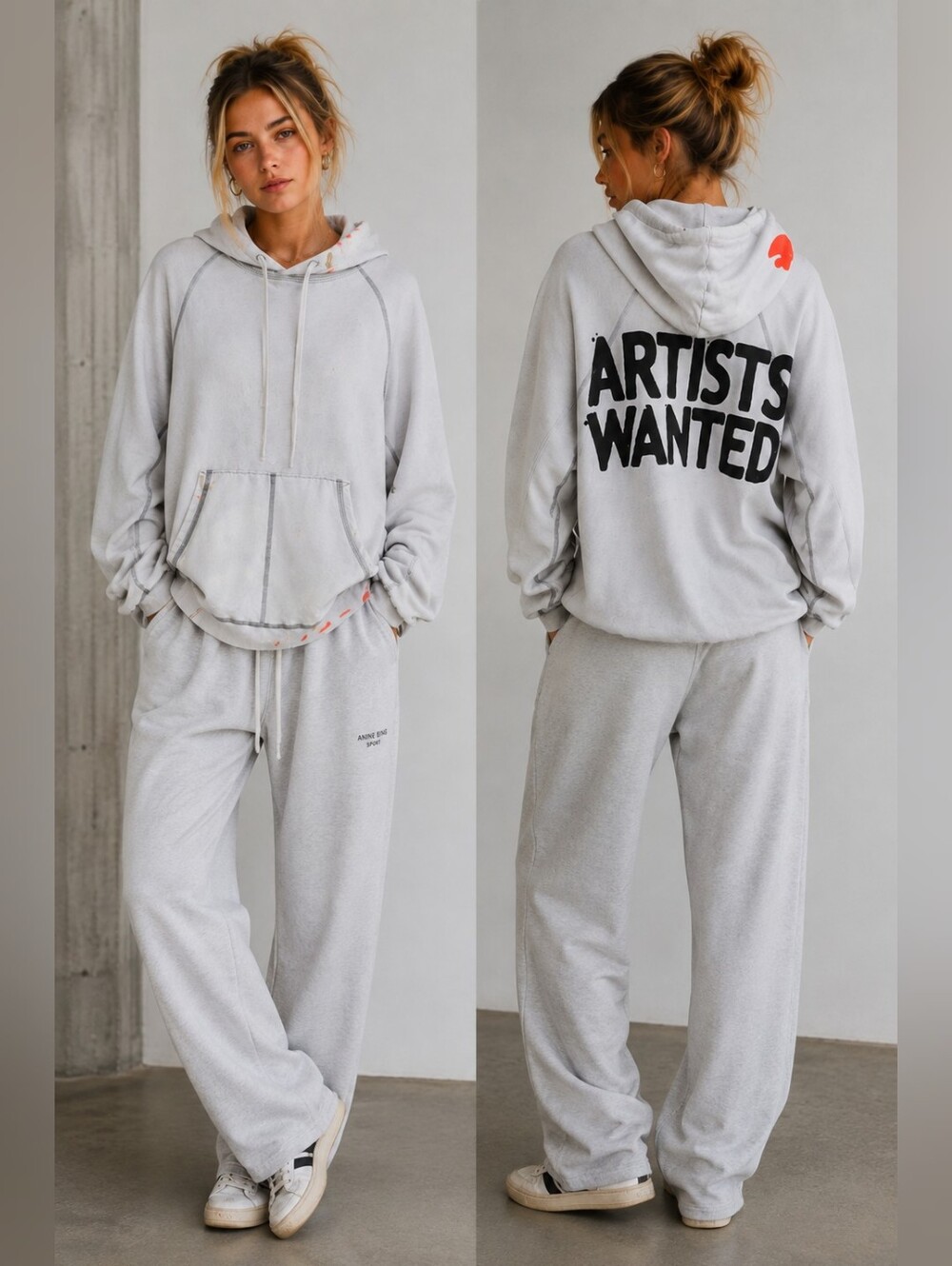 Freecity White and Gray Hoodie with Orange Accents